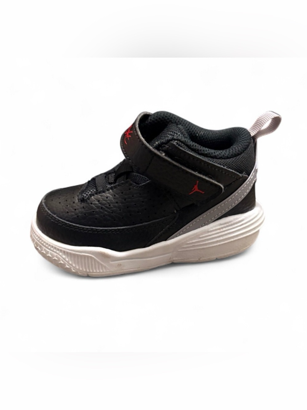 Jordan Kids Black Sneakers with White Sole and Red Logo